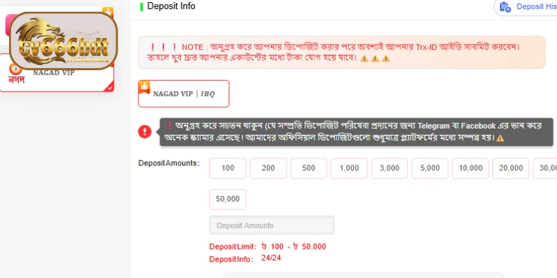 CV666 প্ল্যাটফর্মে টাকা জমা দেওয়ার পদ্ধতিসমূহের আপডেট